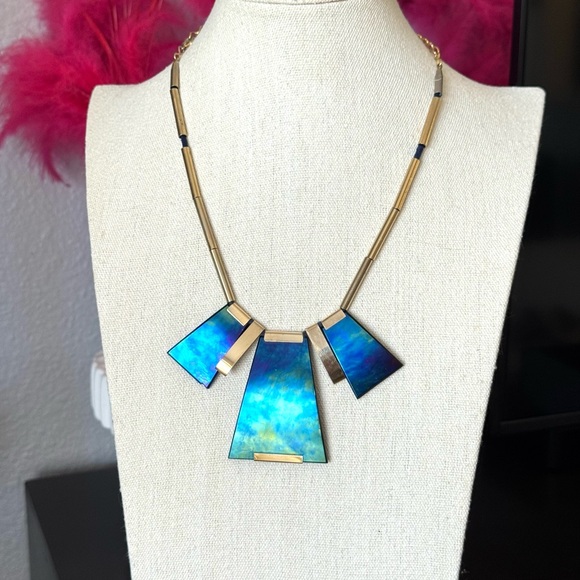 Vintage Dicrotic Glass Blue and Gold Necklace - Picture 7 of 10